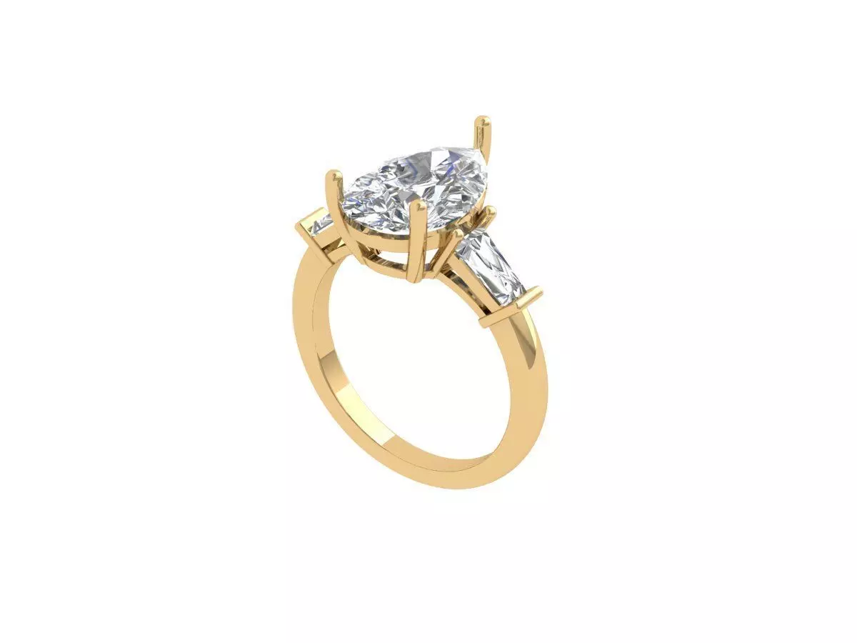 Pear 3 Stone Ring 3D print model_0