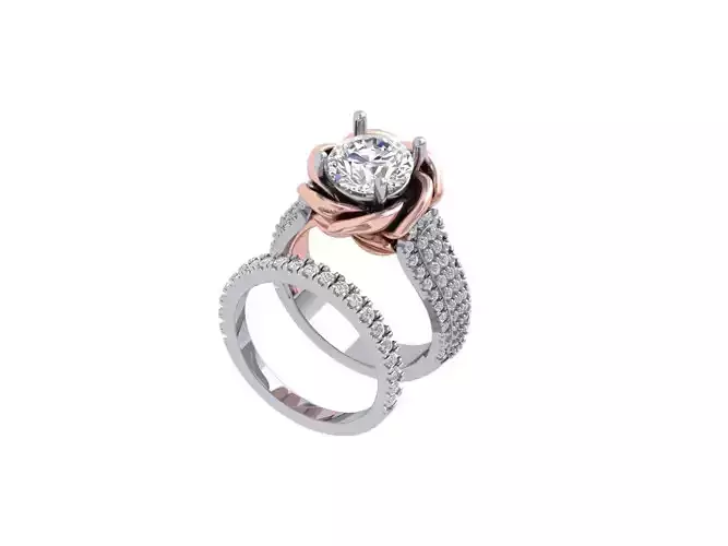 Solitaire Flower Engagement Ring Bridal Set
