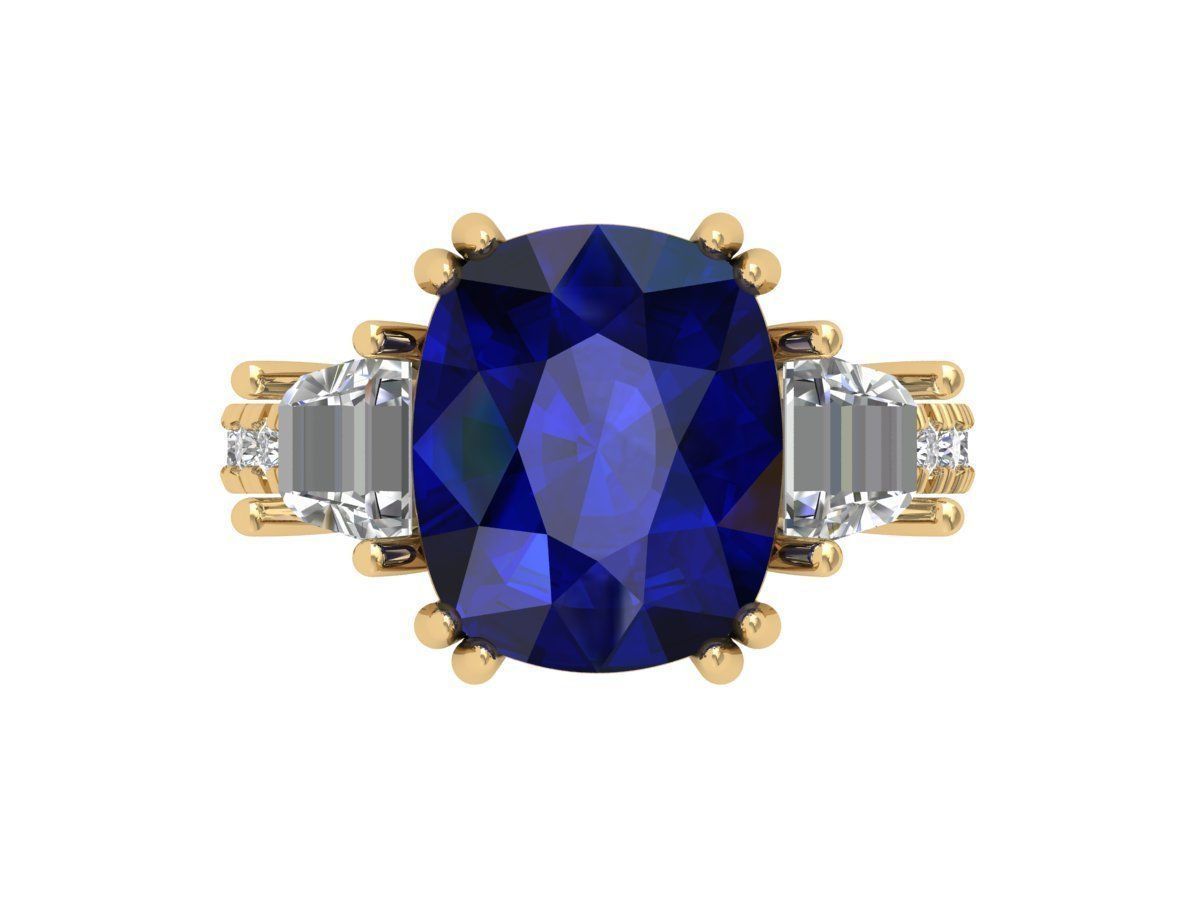 Cushion 3 Stone Art Deco Ring 3D print model_3