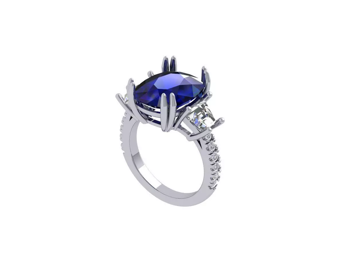 Cushion 3 Stone Art Deco Ring 3D print model_0