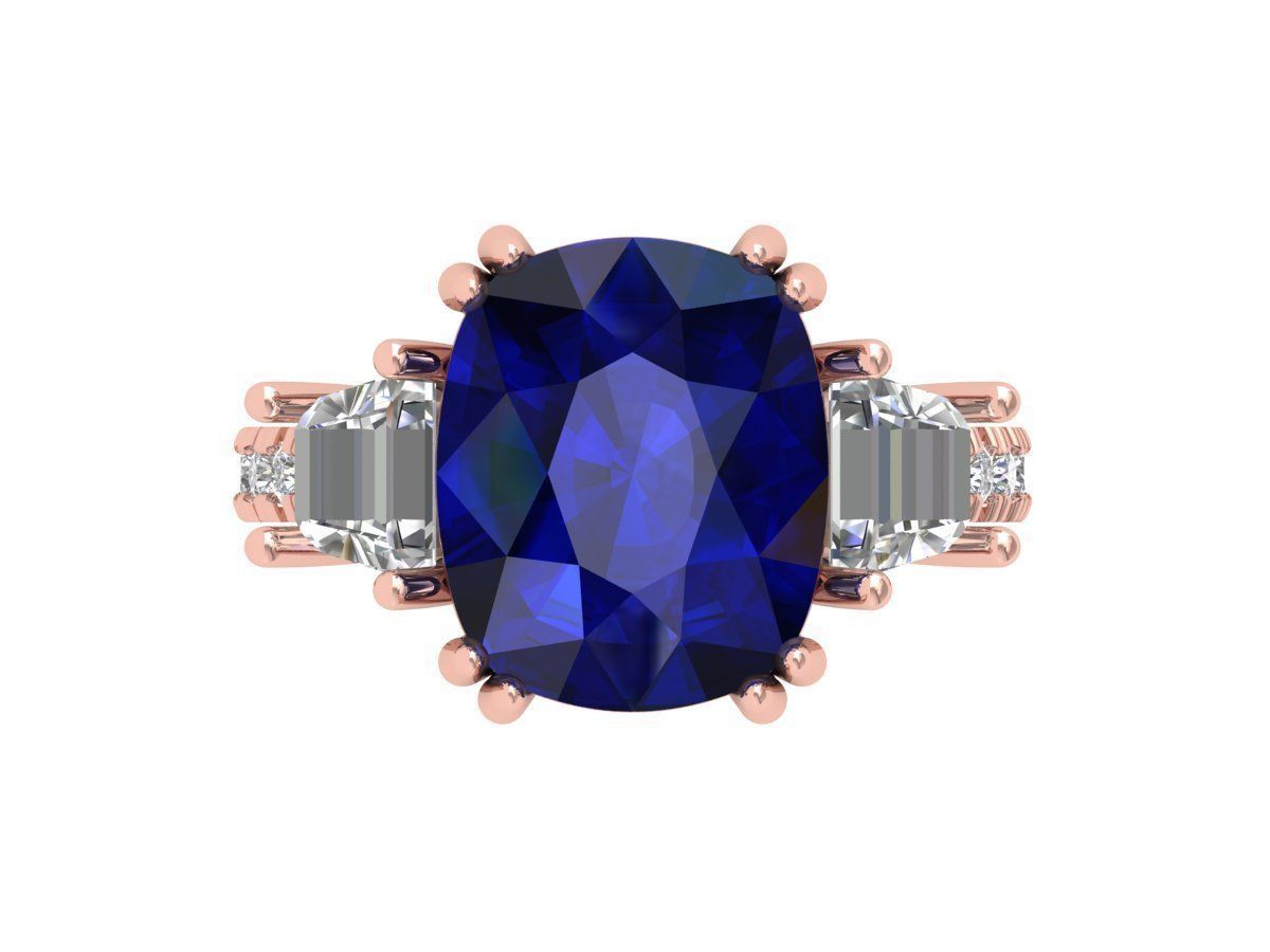 Cushion 3 Stone Art Deco Ring 3D print model_2