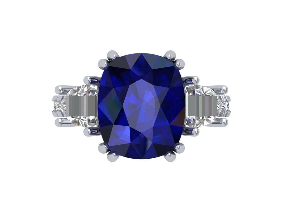 Cushion 3 Stone Art Deco Ring 3D print model_1