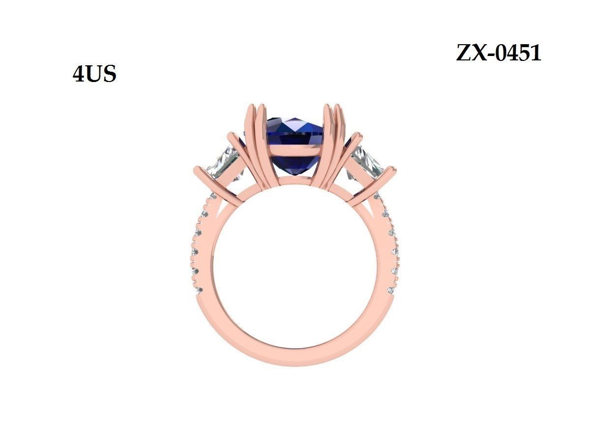 Cushion 3 Stone Art Deco Ring 3D print model_11