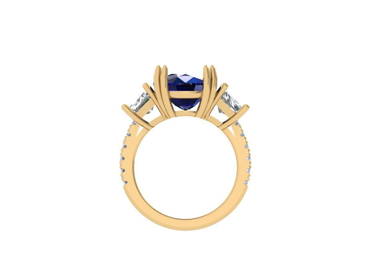 Cushion 3 Stone Art Deco Ring 3D print model_10