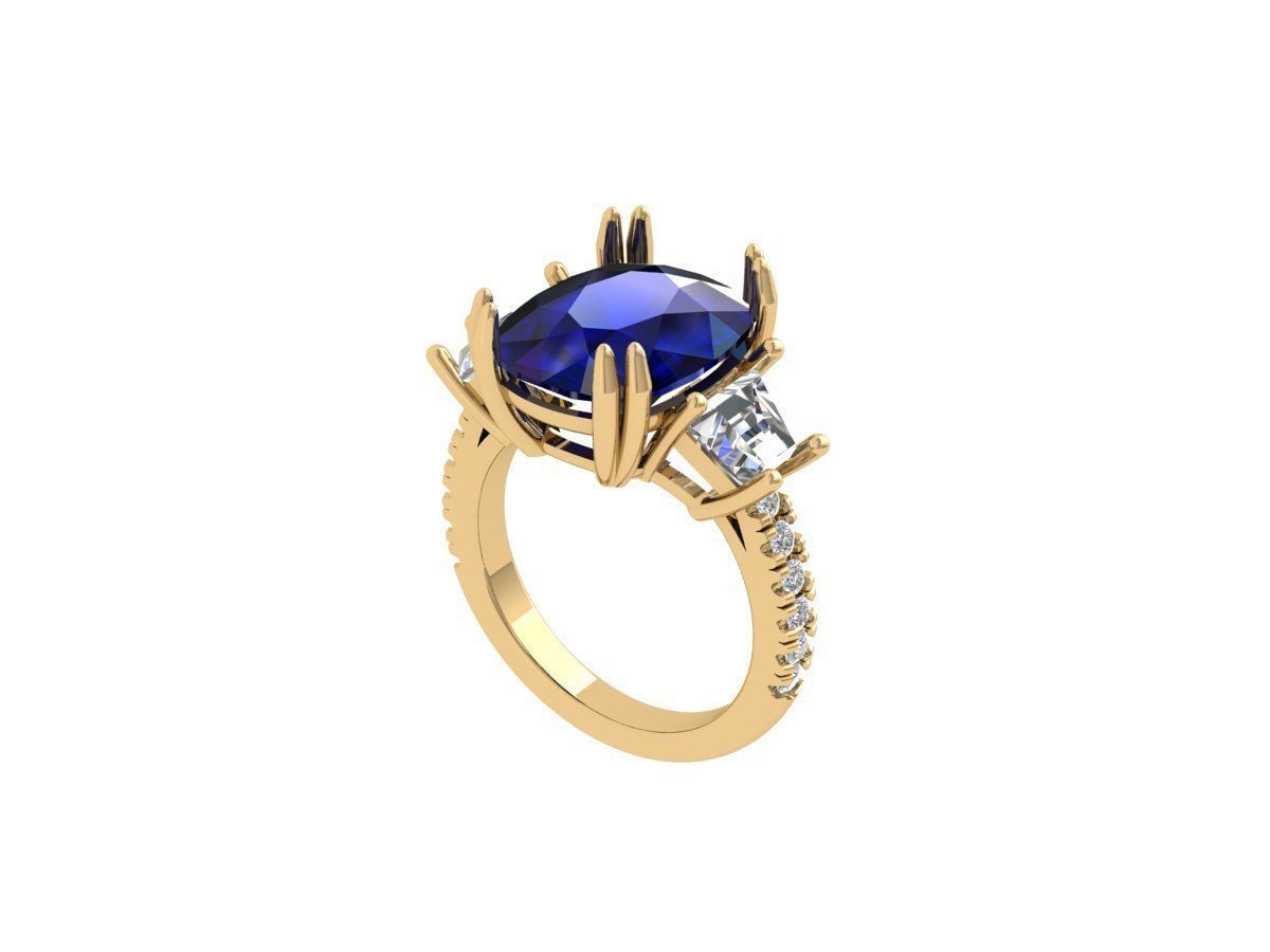 Cushion 3 Stone Art Deco Ring 3D print model_4