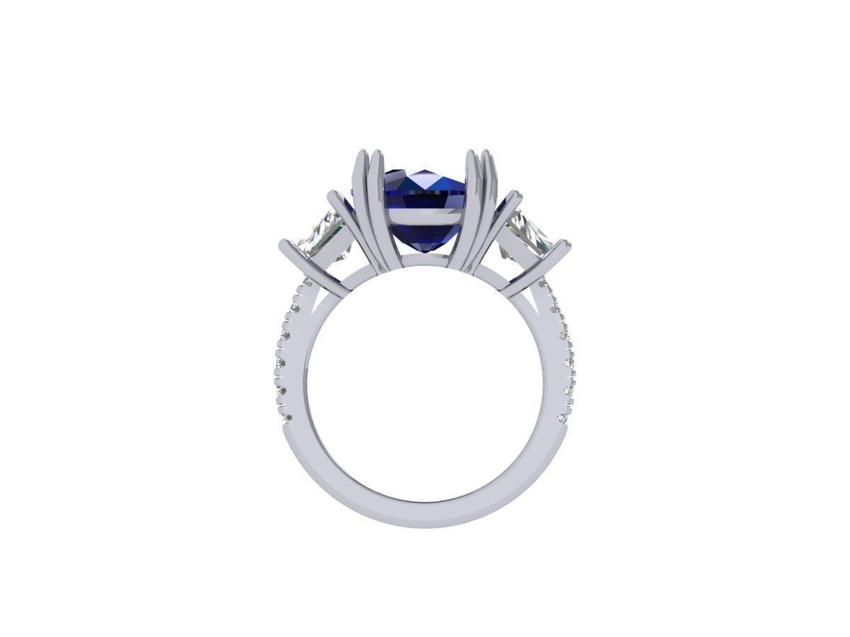 Cushion 3 Stone Art Deco Ring 3D print model_9