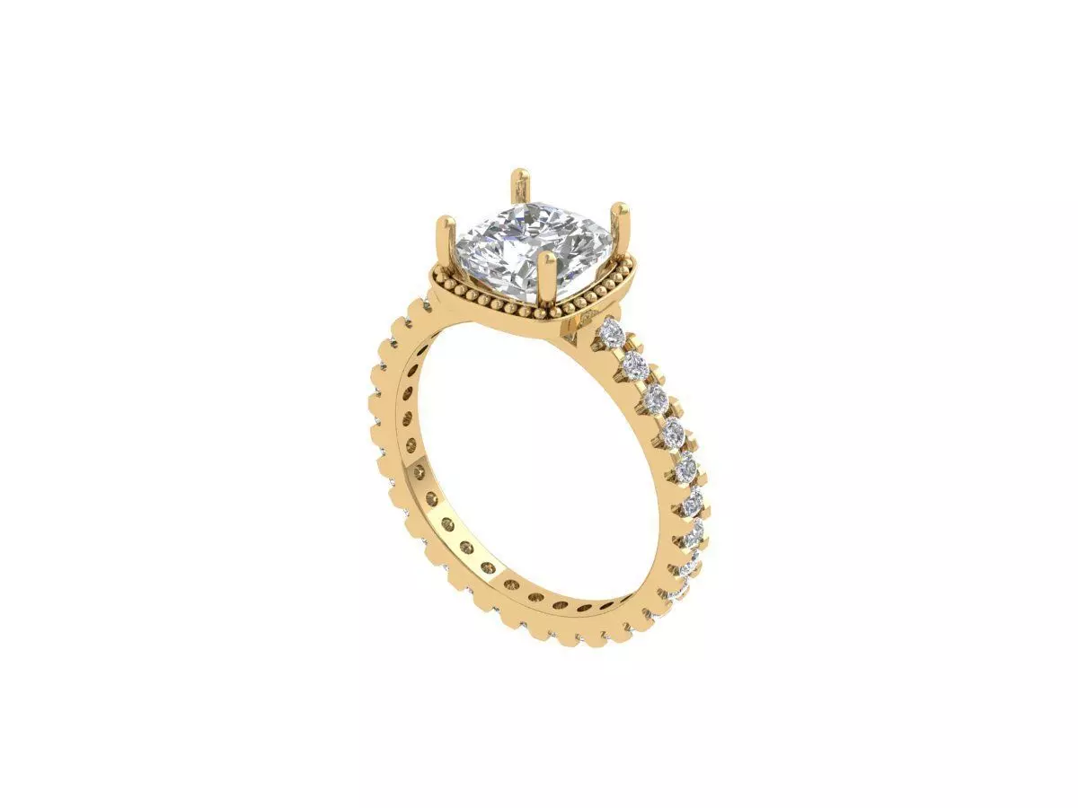 Cushion Solitaire Ring 3D print model_0