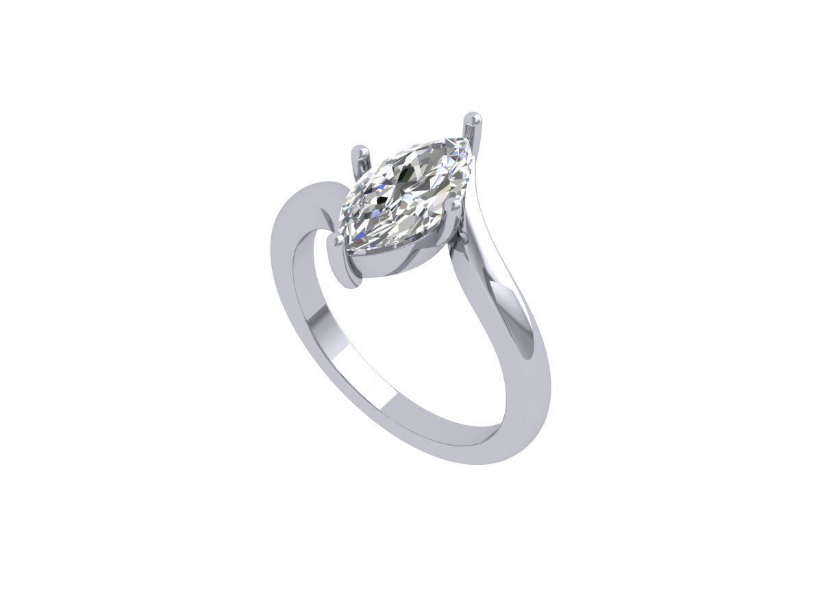 Marquise Solitaire Ring 3D print model_5