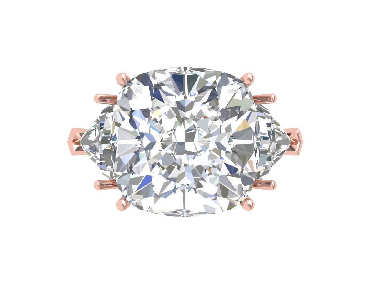 Cushion 3 Stone Solitaire Art deco Ring 3D print model_2