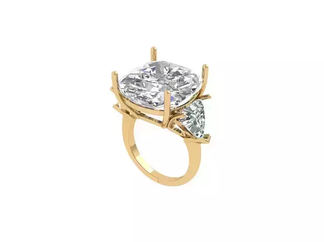 Cushion 3 Stone Solitaire Art deco Ring 3D print model