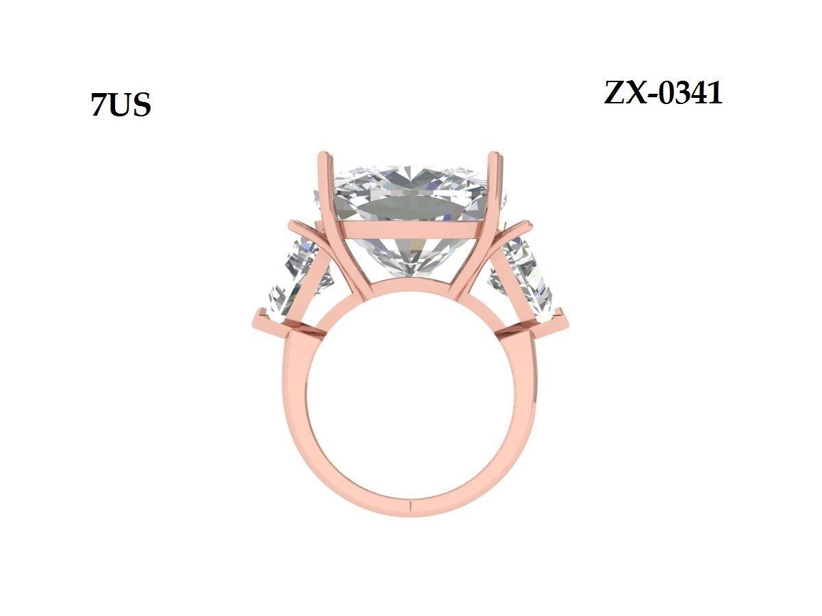 Cushion 3 Stone Solitaire Art deco Ring 3D print model_8