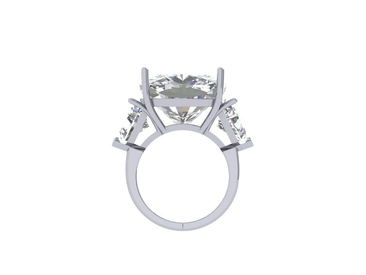 Cushion 3 Stone Solitaire Art deco Ring 3D print model_9