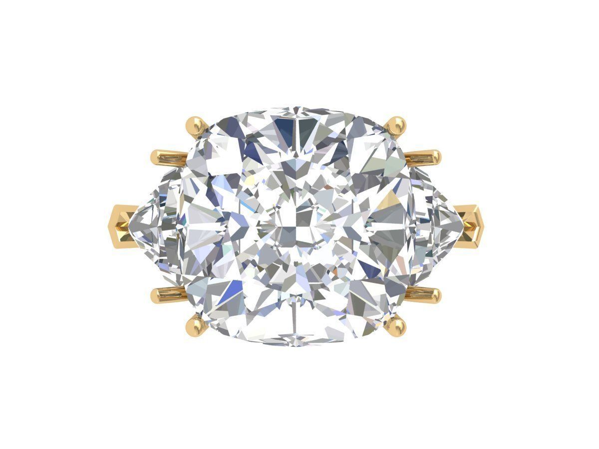 Cushion 3 Stone Solitaire Art deco Ring 3D print model_1