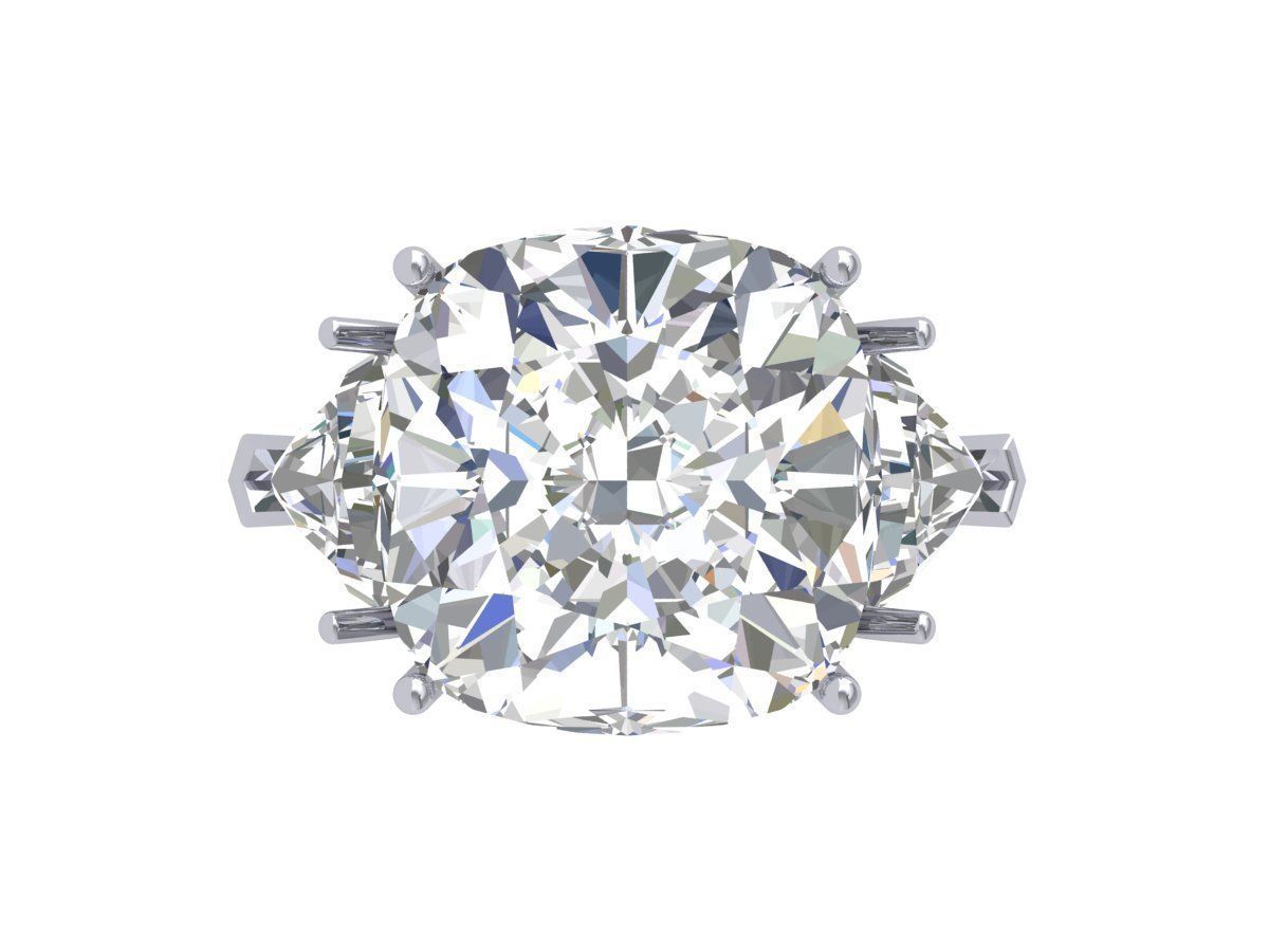 Cushion 3 Stone Solitaire Art deco Ring 3D print model_3