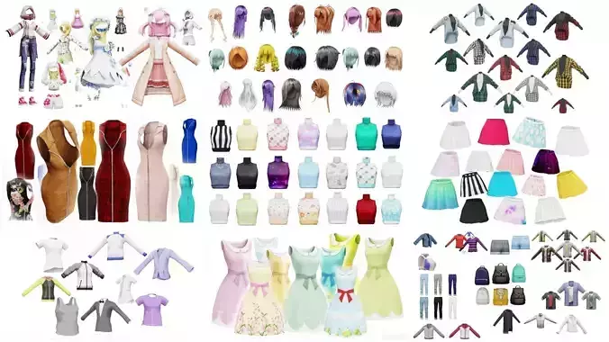 Collection of Rigged Anime Clothing Assets 