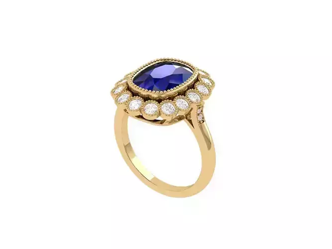 Cushion Solitaire Art deco Ring 3D print model