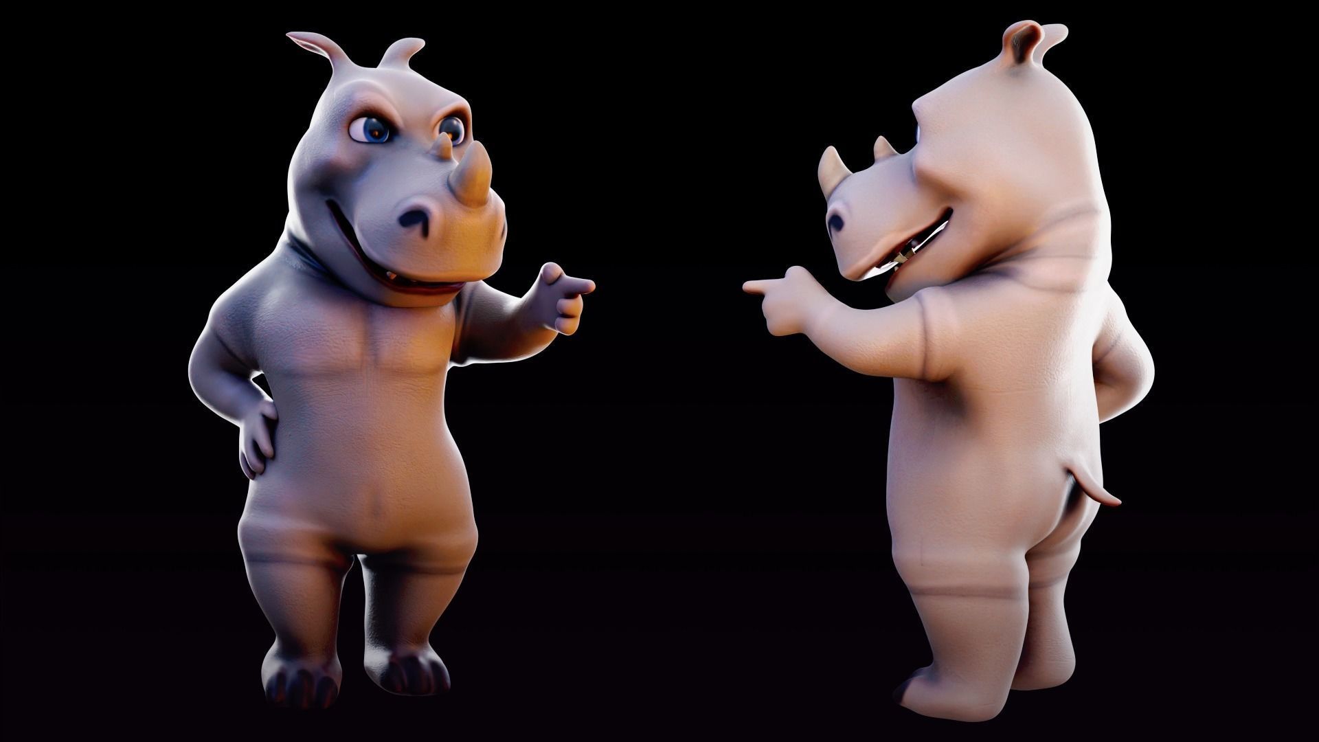 Rhino - rigged cartoon character for blender Low-poly 3D model_8