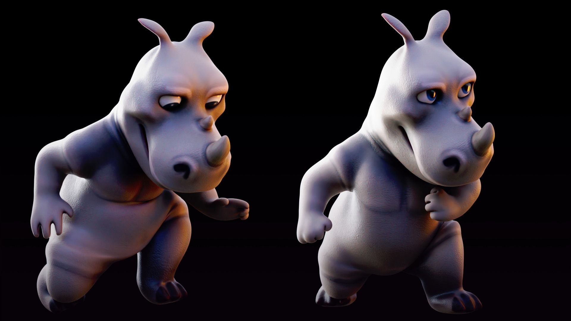 Rhino - rigged cartoon character for blender Low-poly 3D model_4