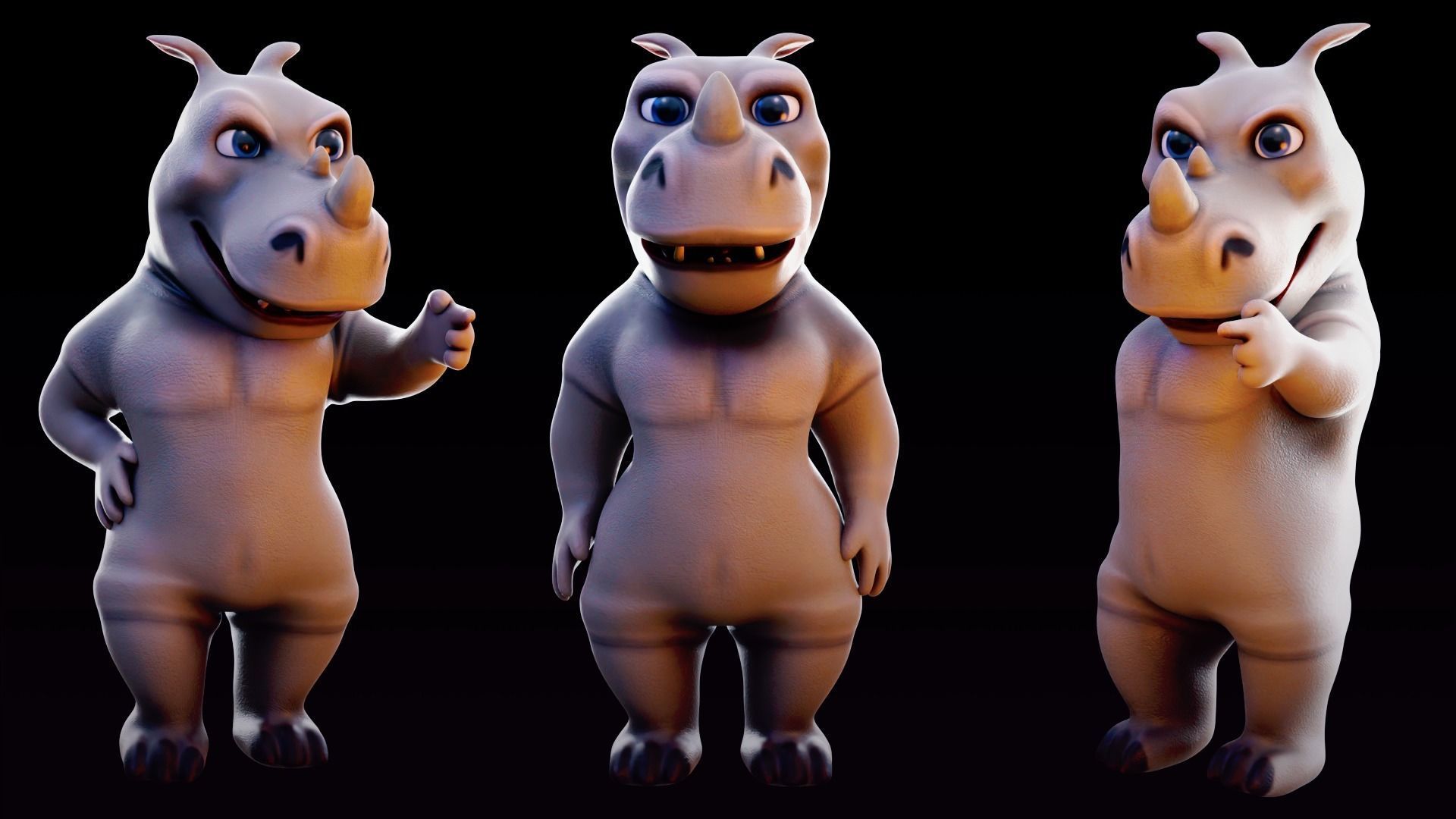 Rhino - rigged cartoon character for blender Low-poly 3D model_7