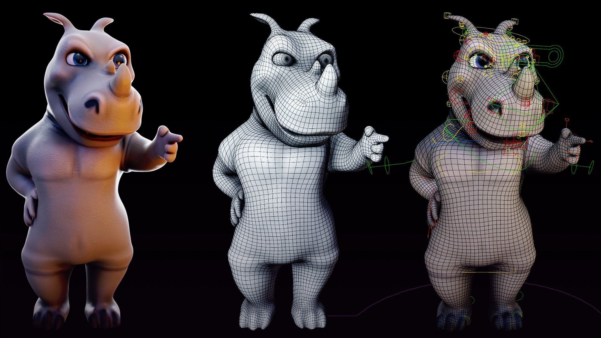 Rhino - rigged cartoon character for blender Low-poly 3D model_6
