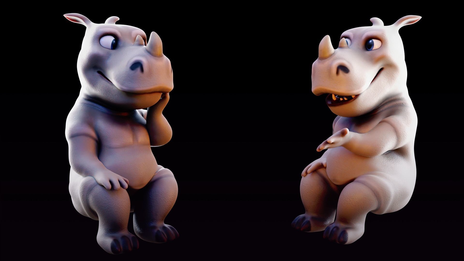 Rhino - rigged cartoon character for blender Low-poly 3D model_1