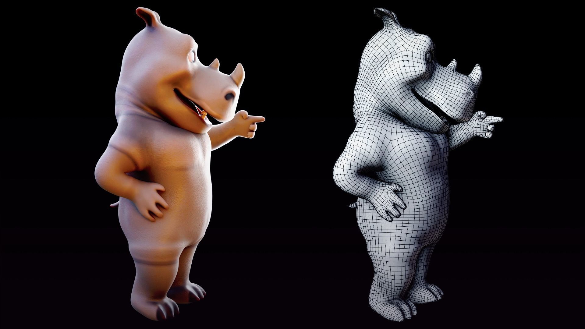 Rhino - rigged cartoon character for blender Low-poly 3D model_9