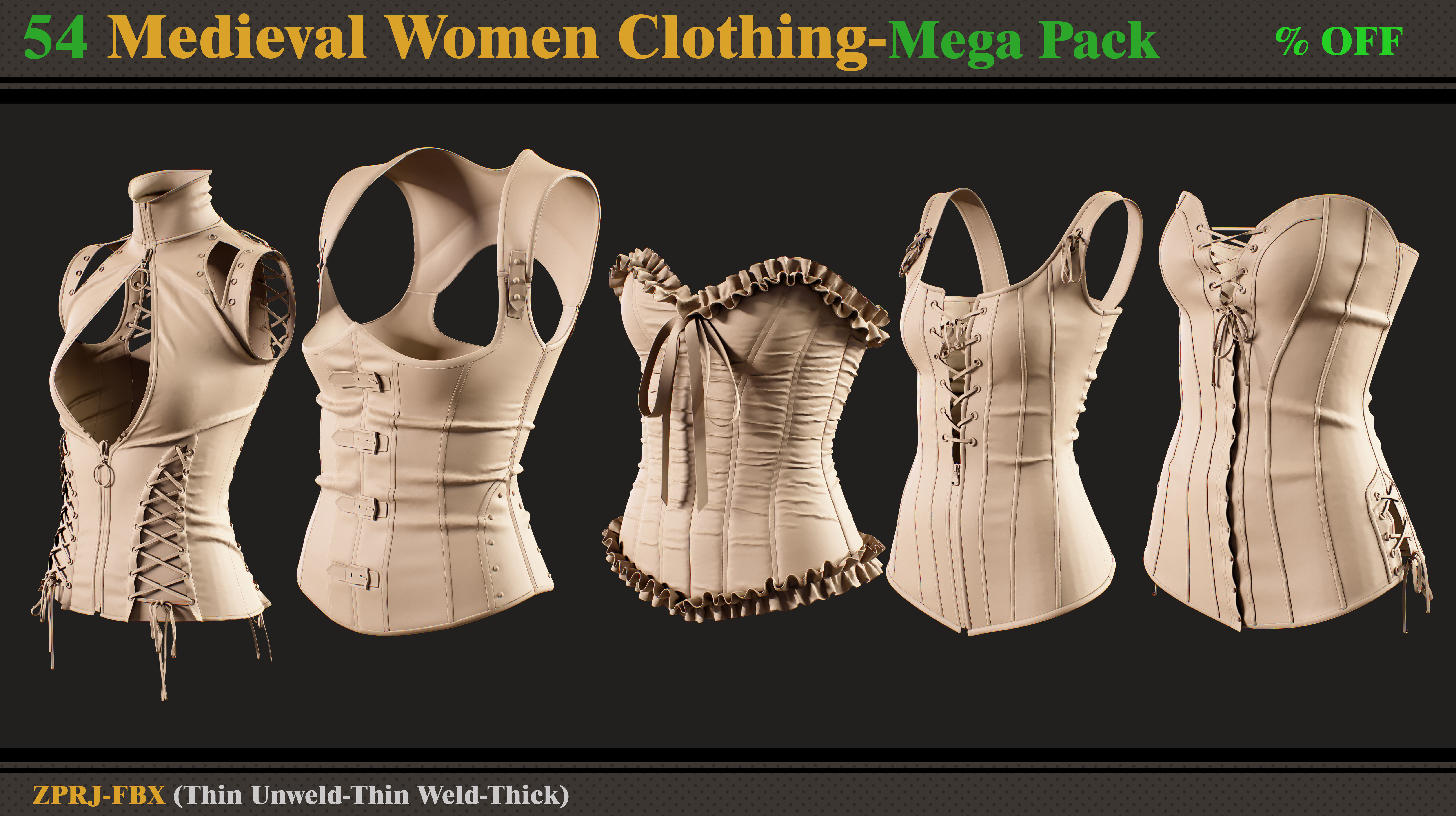 54 Medieval Women Clothing-MEGA PACK-zprj-fbx 3D model_5