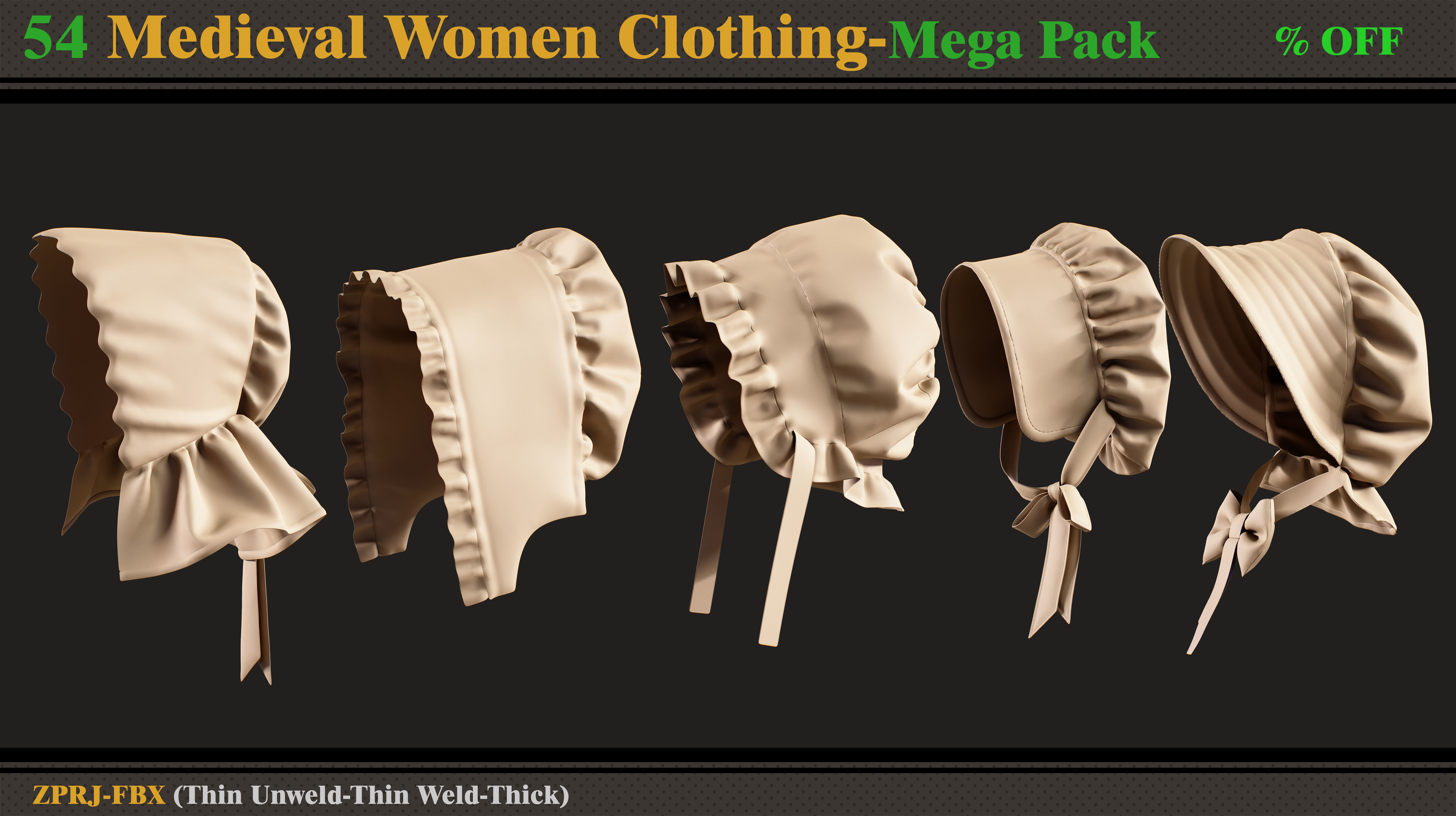 54 Medieval Women Clothing-MEGA PACK-zprj-fbx 3D model_8