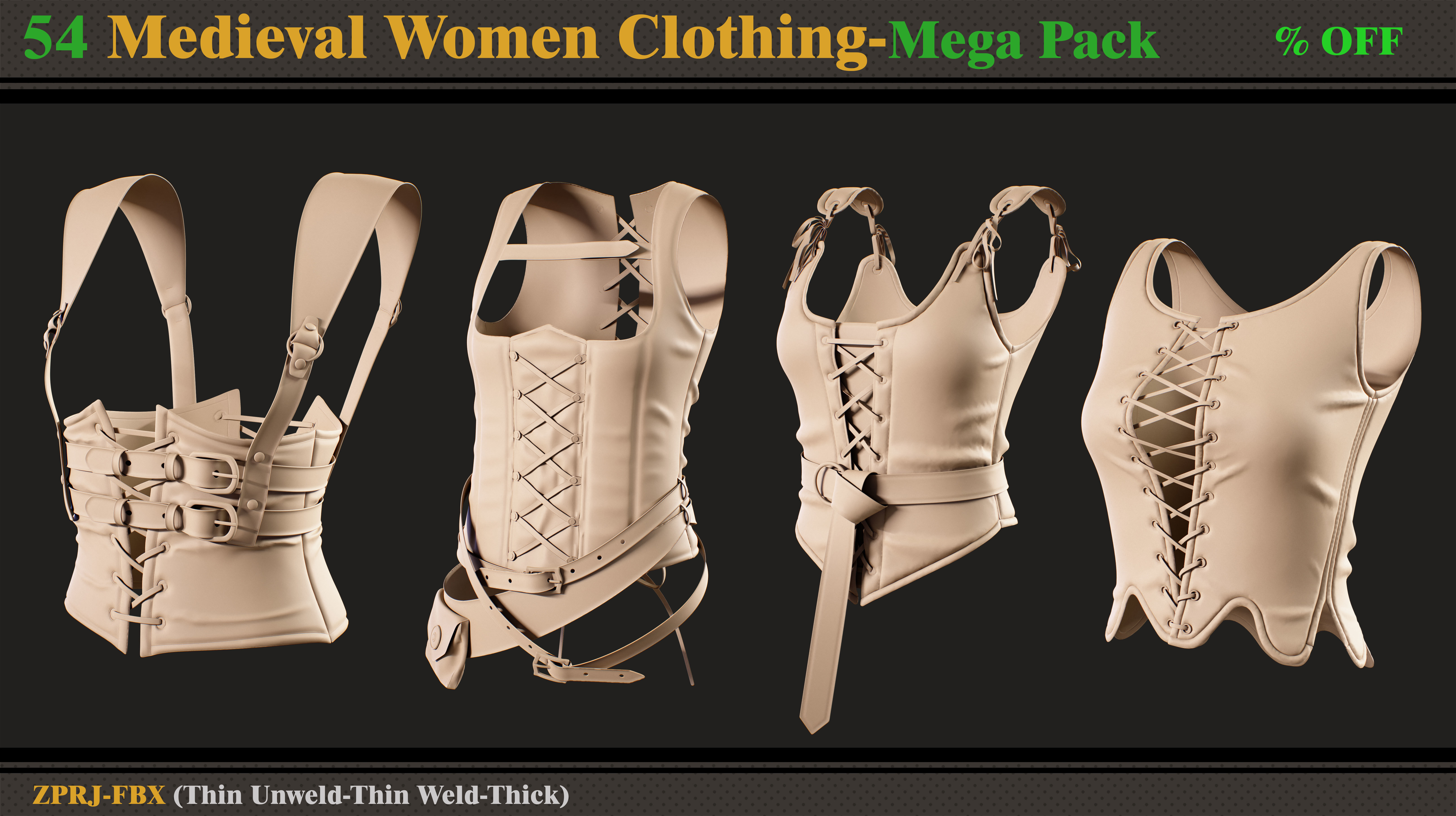 54 Medieval Women Clothing-MEGA PACK-zprj-fbx 3D model_6
