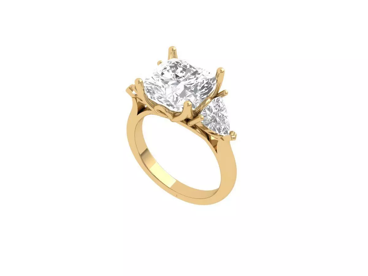 Cushion 3 Stone Ring 3D print model_0