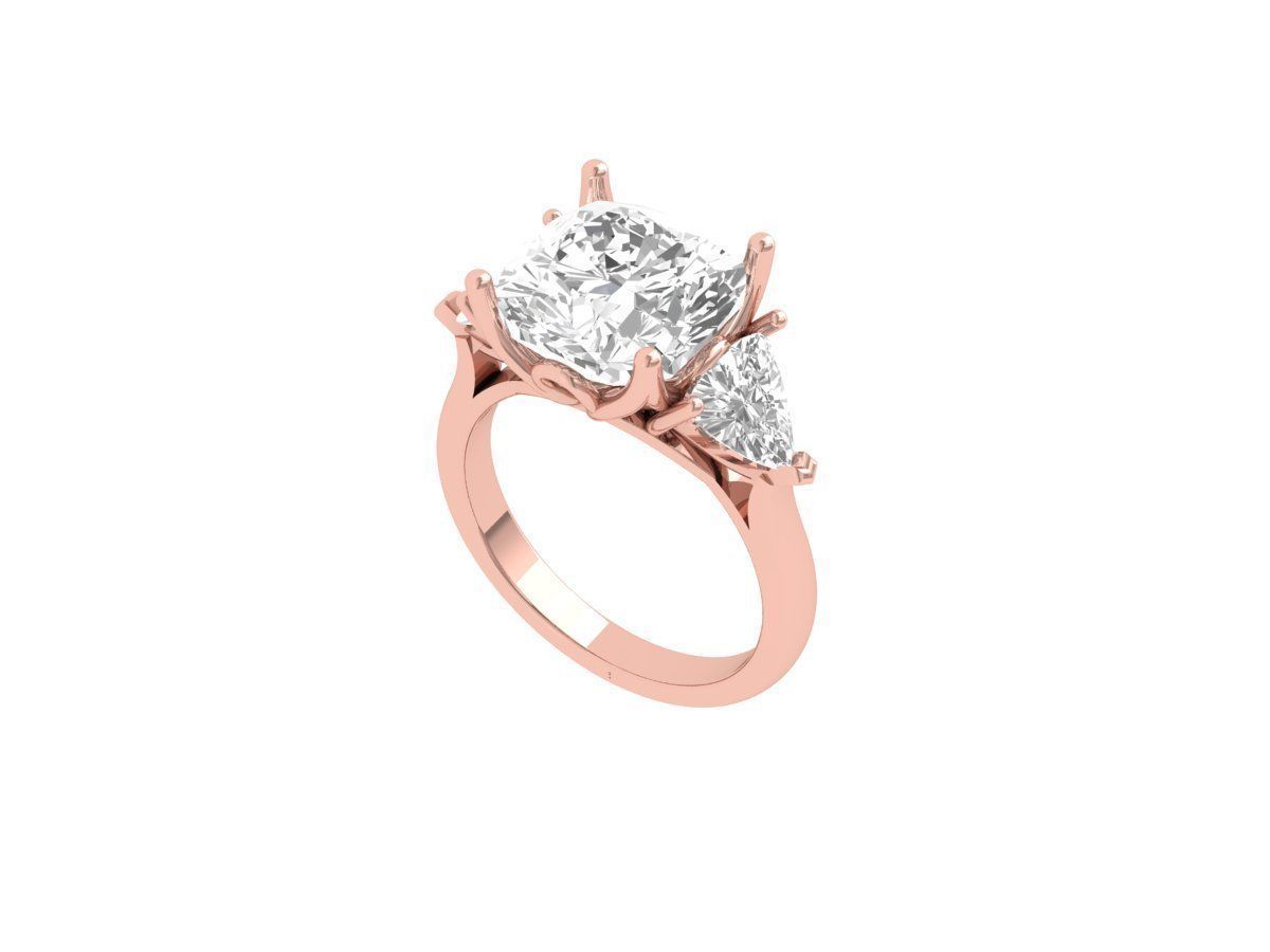 Cushion 3 Stone Ring 3D print model_4