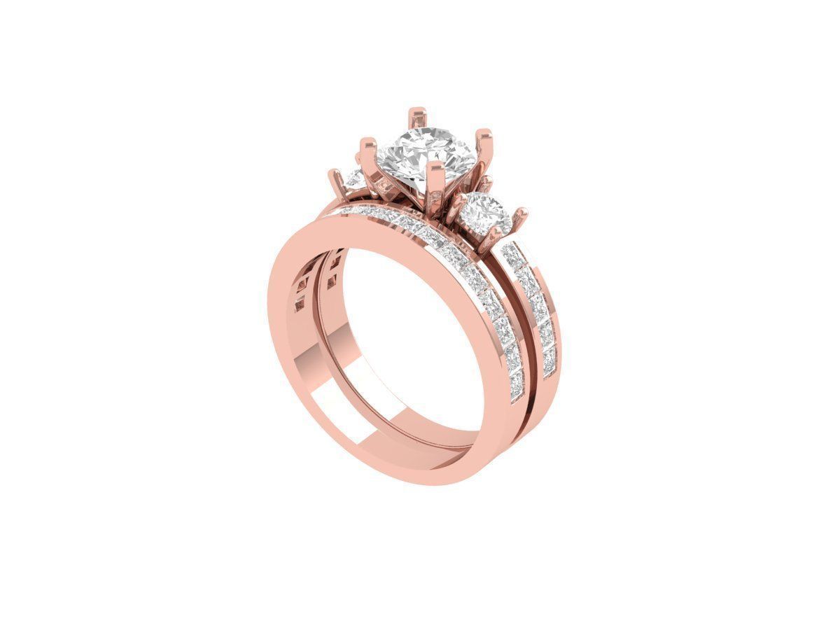 3 Stone Engagement Ring With Princess band Bridal Set 3D print model_4