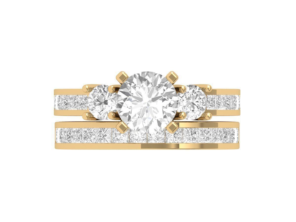 3 Stone Engagement Ring With Princess band Bridal Set 3D print model_1