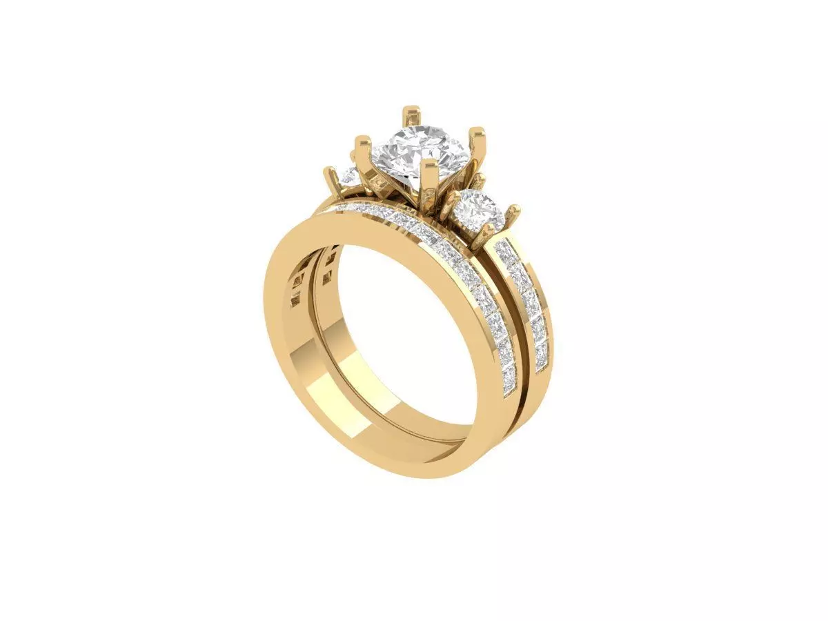 3 Stone Engagement Ring With Princess band Bridal Set 3D print model_0