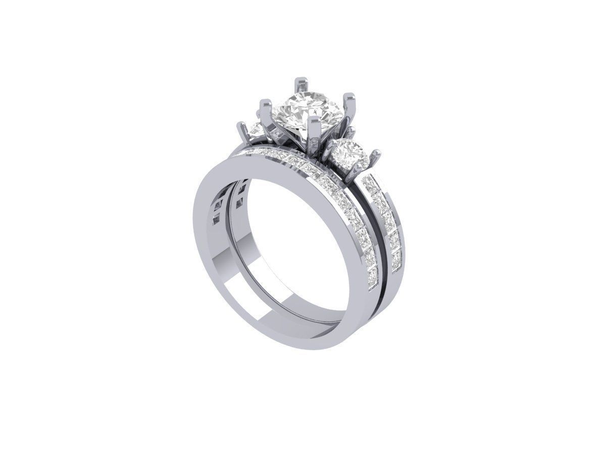 3 Stone Engagement Ring With Princess band Bridal Set 3D print model_5