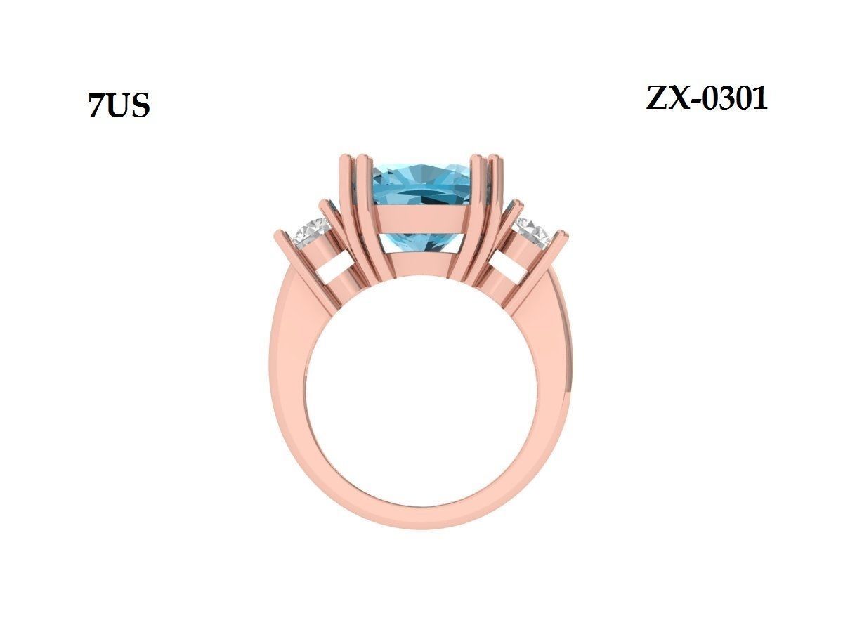 Cushion 3 Stone Ring 3D print model_9
