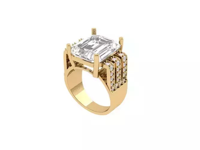 Emerald Solitaire Art Deco Ring 3D print model