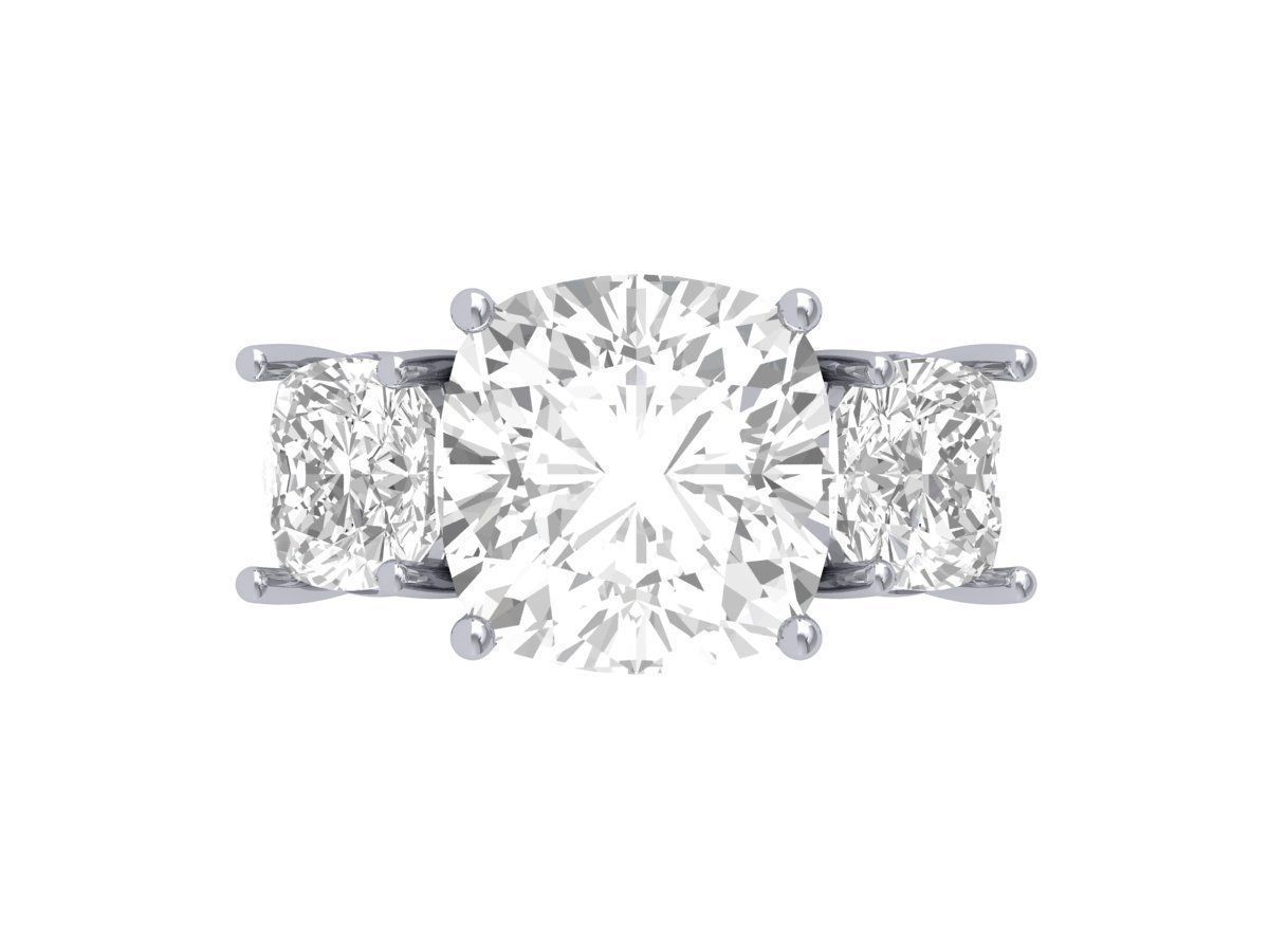 Cushion 3 Stone Bridal Ring 3D print model_4