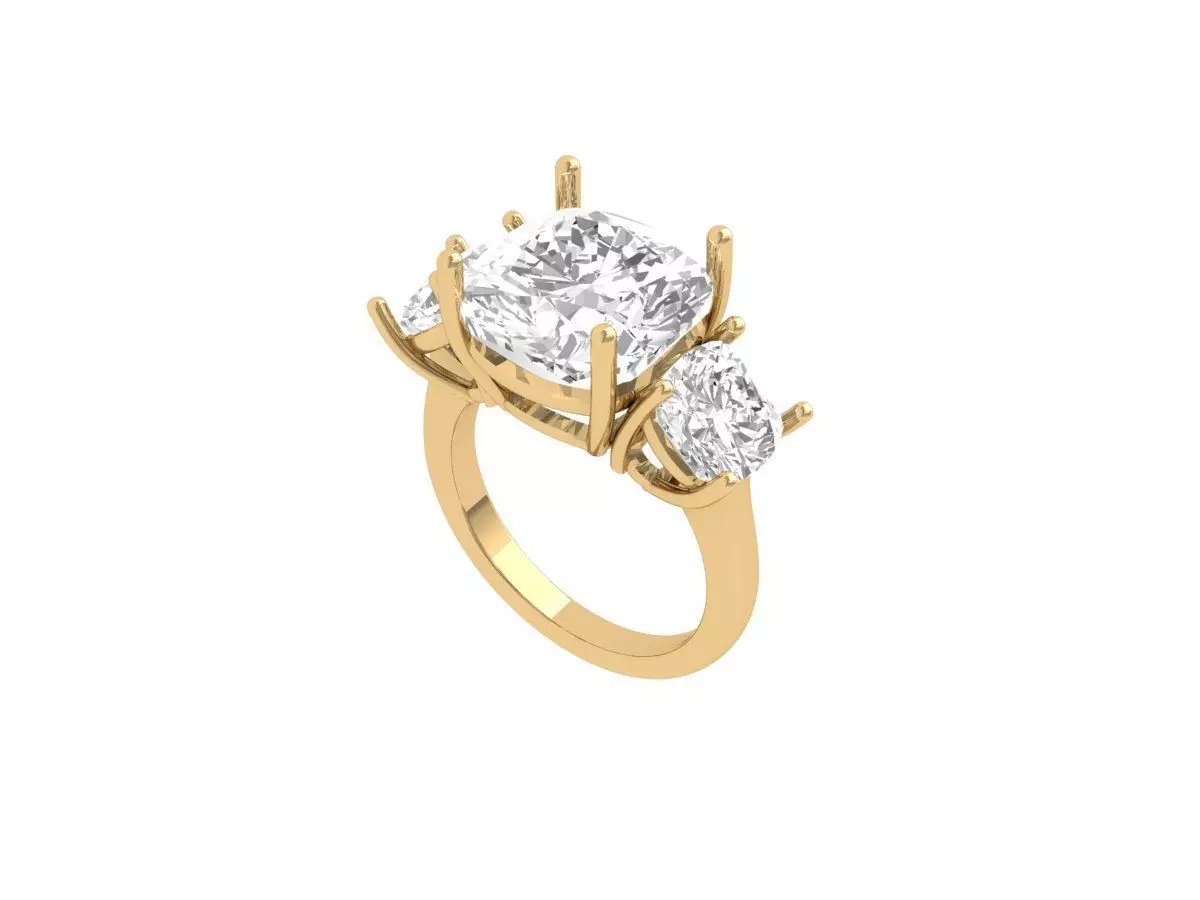 Cushion 3 Stone Bridal Ring 3D print model_0