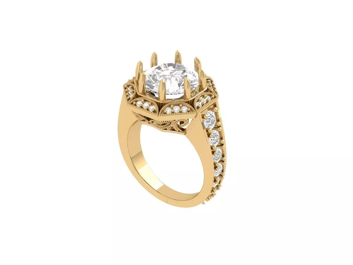 Solitaire Art Deco Ring 3D print model