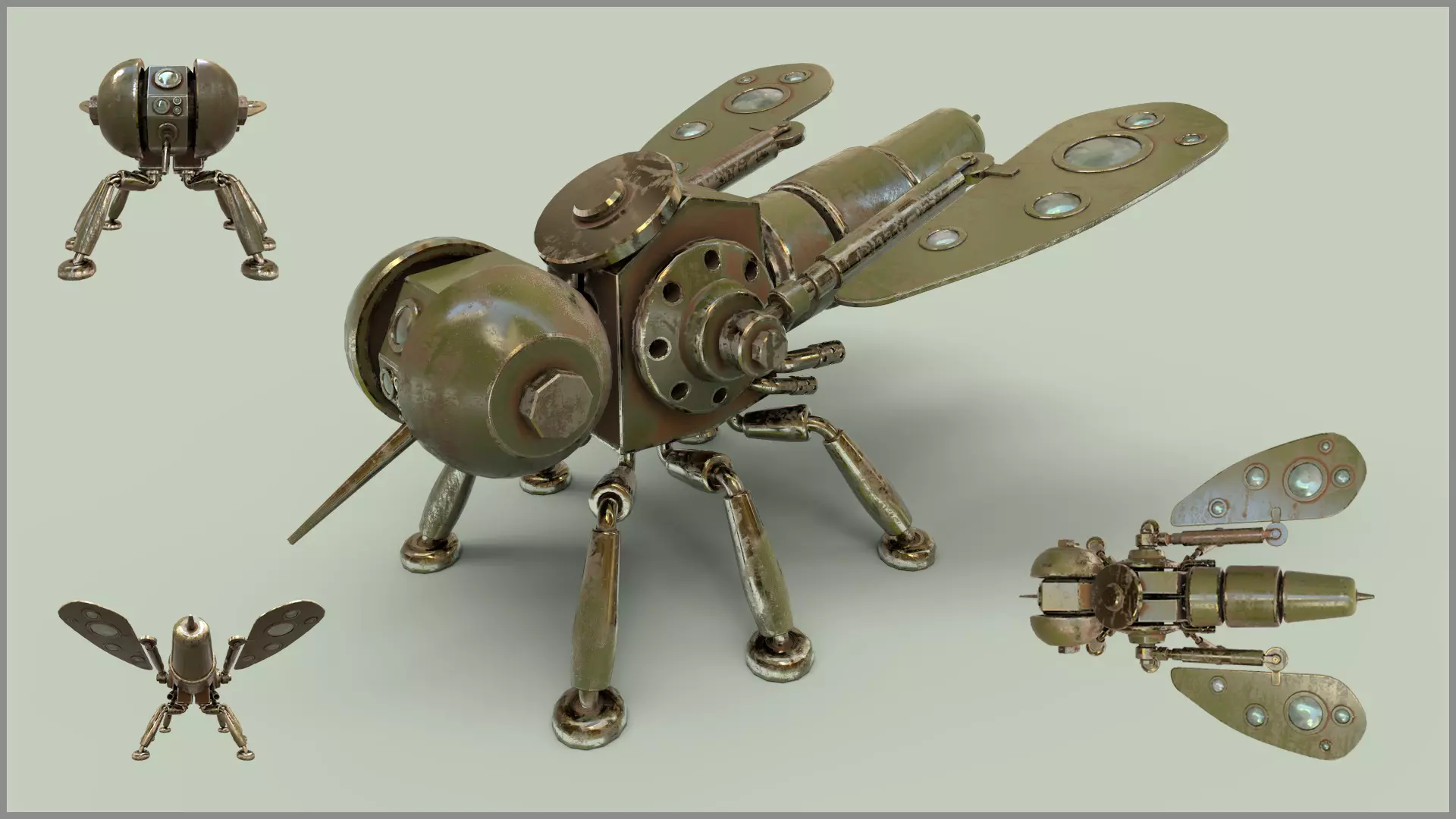 Stylized Robot Mosquito Low-poly 3D model_0