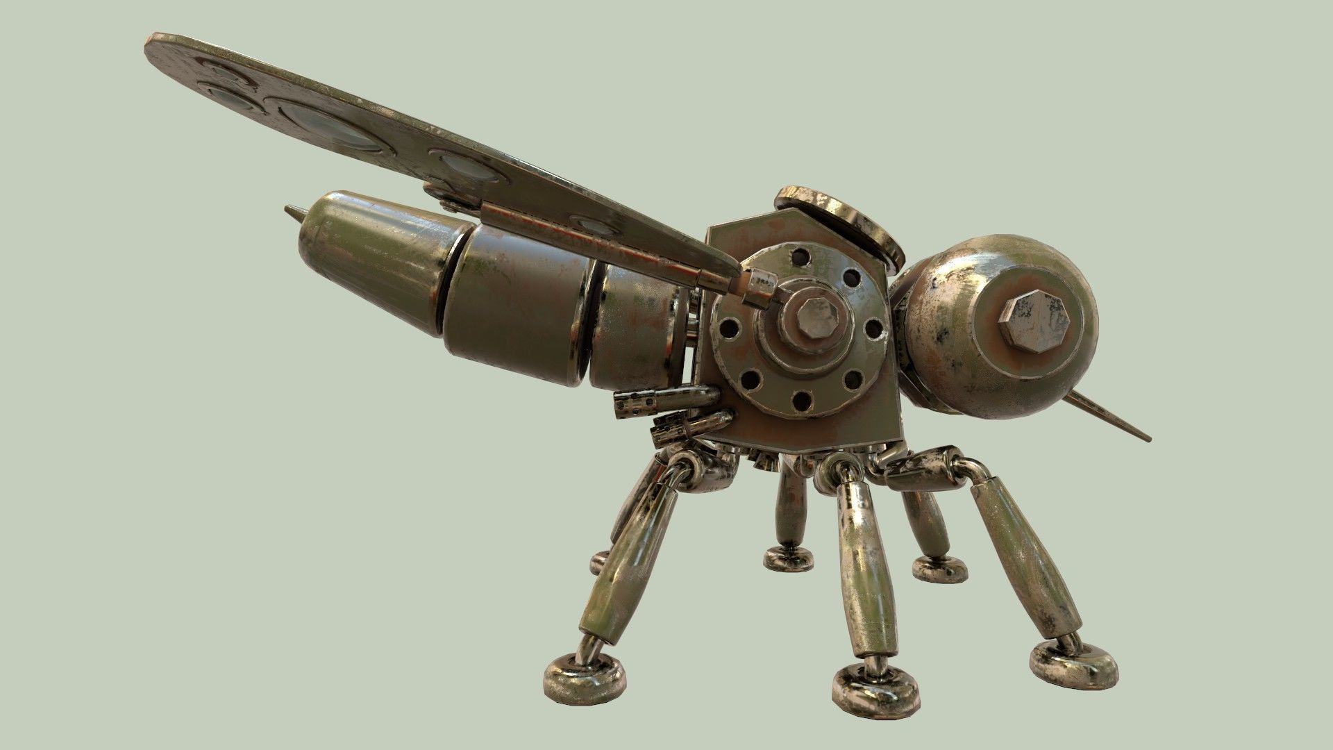 Stylized Robot Mosquito Low-poly 3D model_6