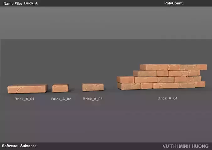 Four size bricks with fine textures