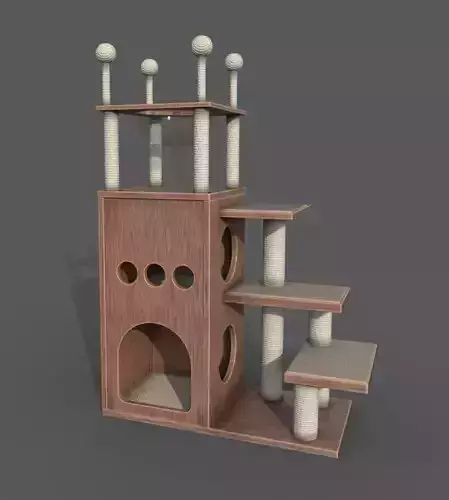 Wood cat house for cat or pet playing around Low-poly 3D model