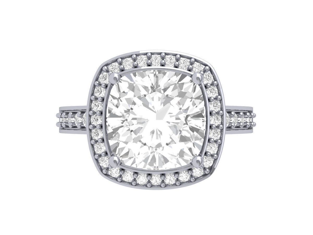 Cushion Solitaire Engagement Ring 3D print model_2