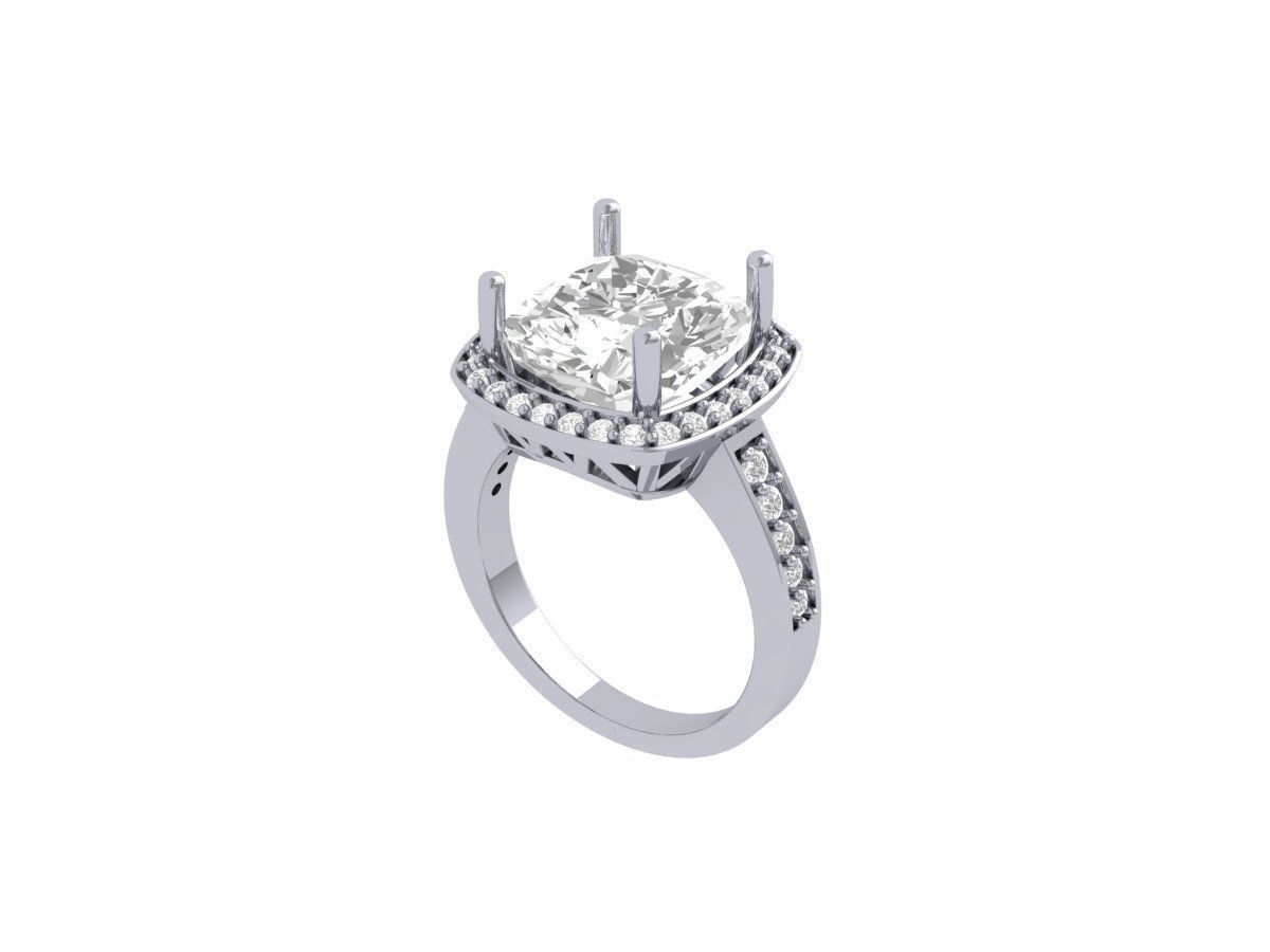 Cushion Solitaire Engagement Ring 3D print model_5