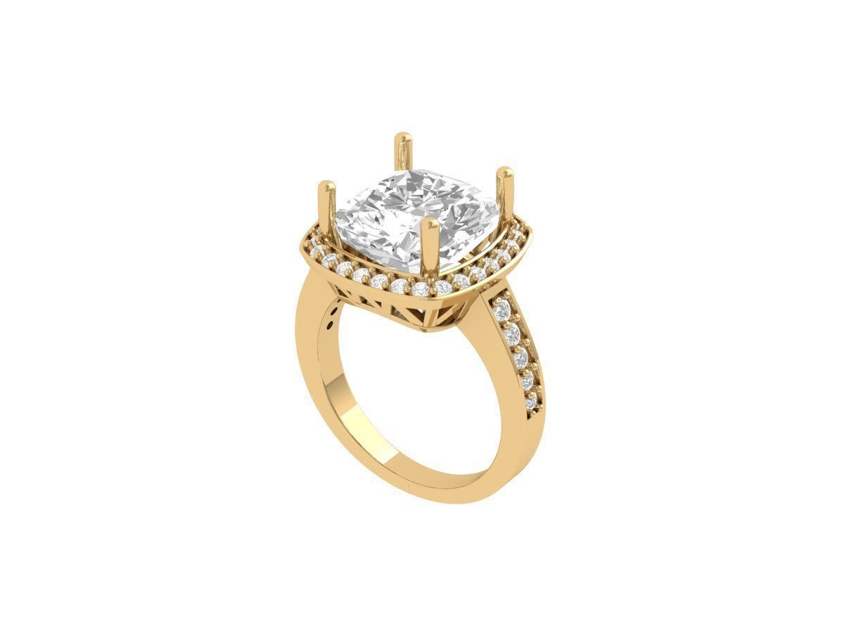 Cushion Solitaire Engagement Ring 3D print model_3