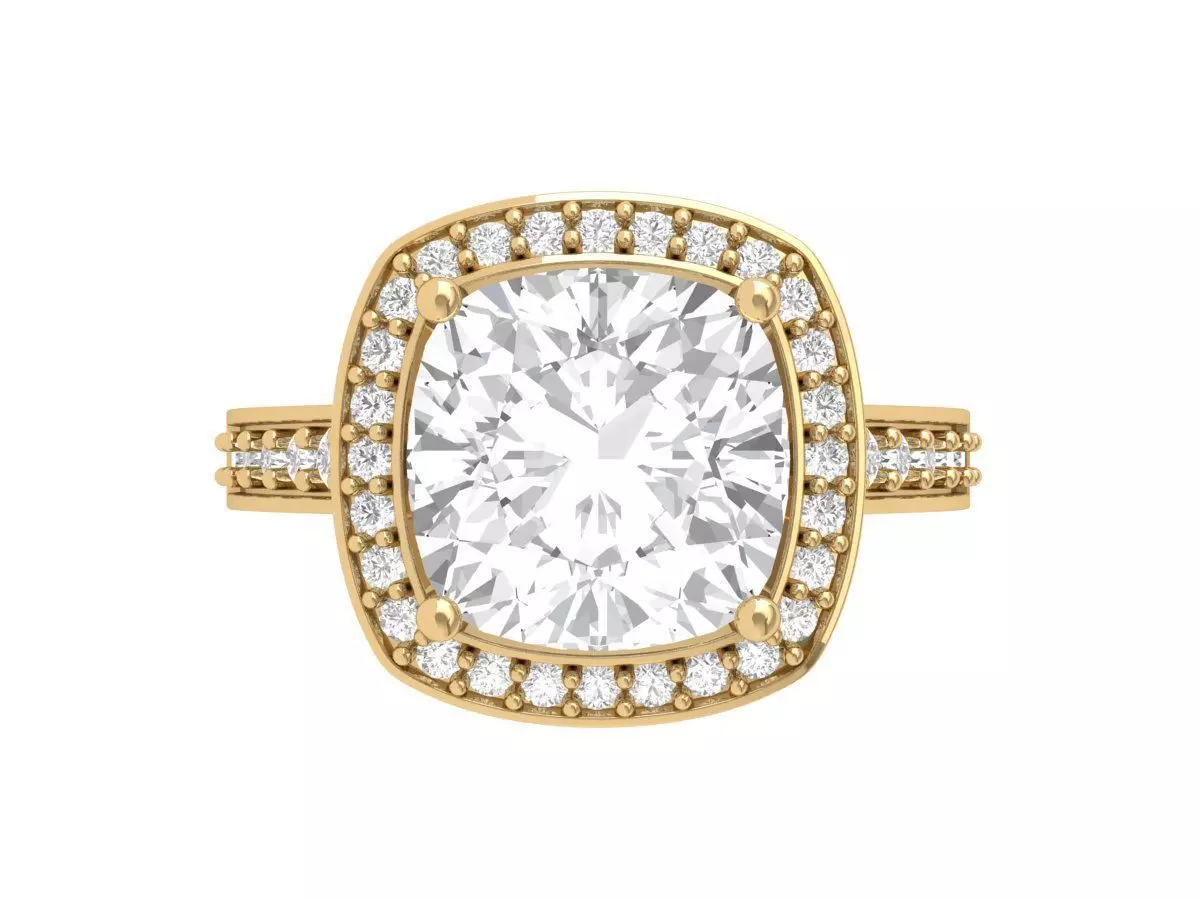 Cushion Solitaire Engagement Ring 3D print model_0