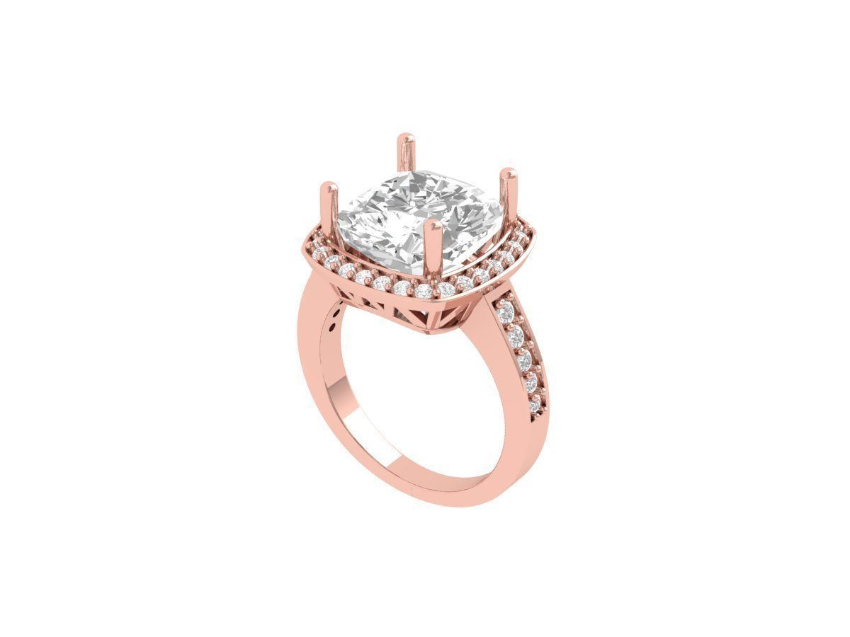 Cushion Solitaire Engagement Ring 3D print model_4