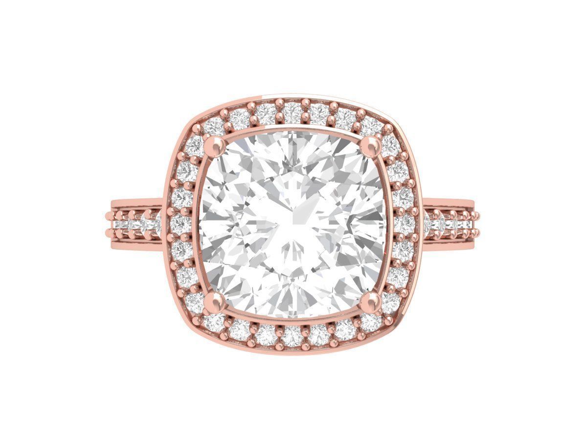 Cushion Solitaire Engagement Ring 3D print model_1